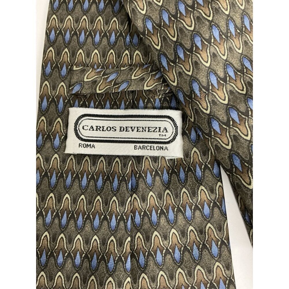 Carlos Devenezia Vintage 100% Silk Geometric Men's Tie - Picture 3 of 3